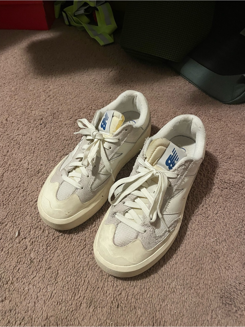 New Balance 302 White Cream Sneakers with Blue Logo
